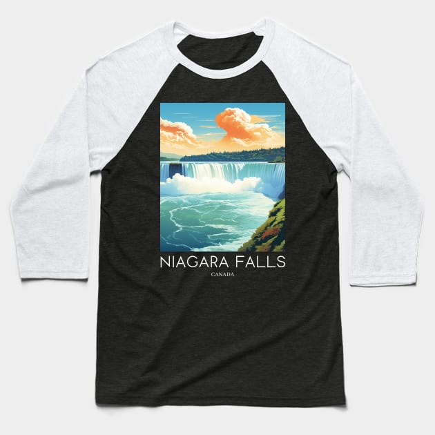 A Pop Art Travel Print of the Niagara Falls - Canada Baseball T-Shirt by Studio Red Koala